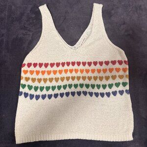 Moon & Madison Striped Hearts Sleeveless White Sweater/Vest